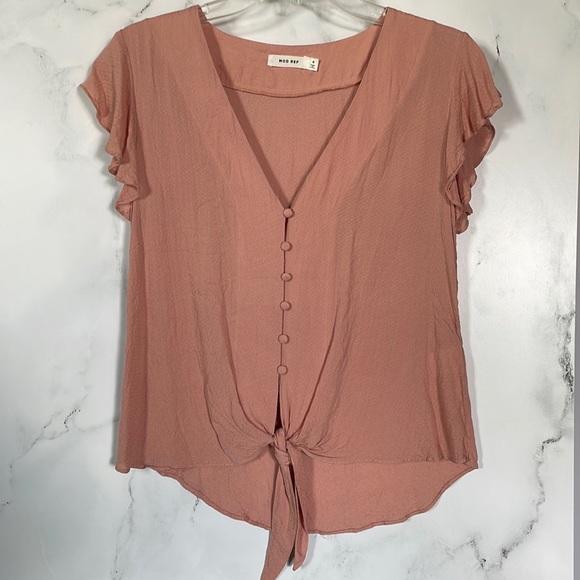 Mod Ref Tops - Mod Ref pink tie front blouse